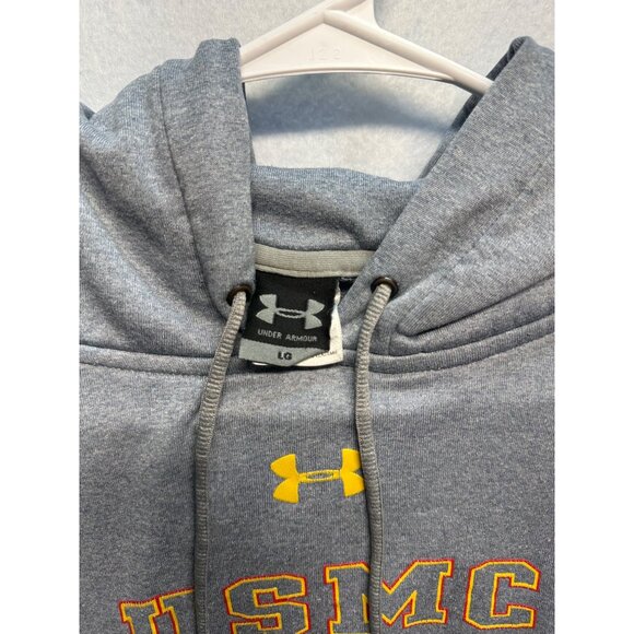 Under Armour USMC Gray Hoodie Sweatshirt Large Cotton Blend With Kangaroo Pocket - Picture 6 of 12